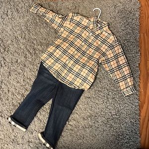 Burberry plaid button down shirt 2T with denim plaid detail pant 3T (SET)